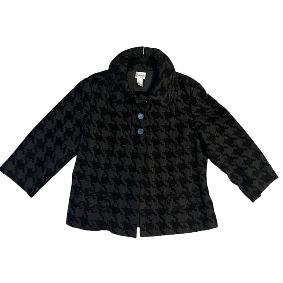 Chicos Chic Houndstooth Flocked Boxy Textured Swing Coat Jacket - Picture 1 of 10
